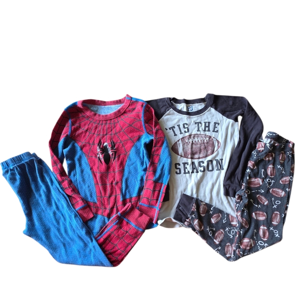 Boys 5T Pajama Bundle Spider-Man Football Pajamas Long Sleeve PJ Set Lot